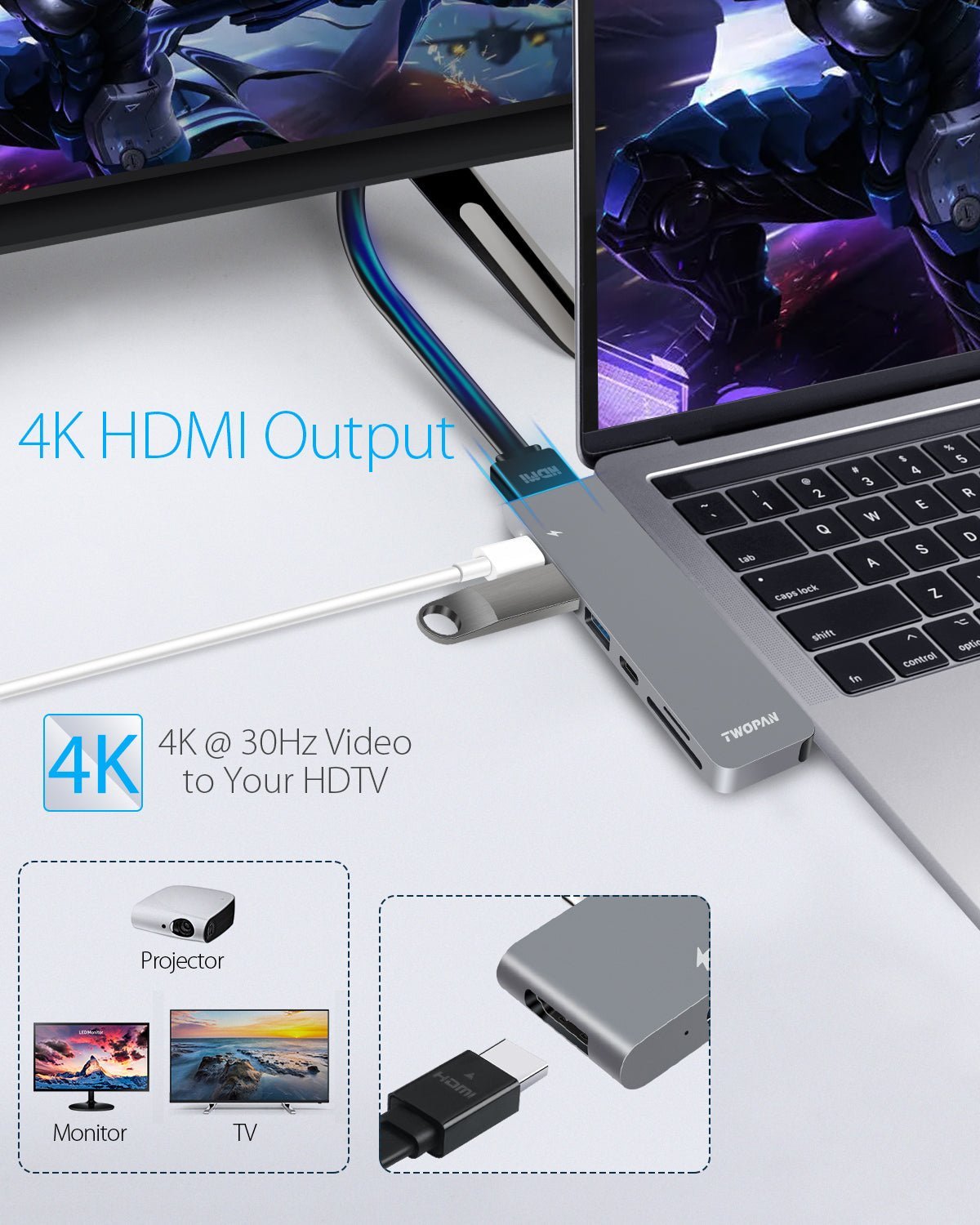 Twopan 7 - in - 2 USB - C Hub for MacBook Pro & Air 4K HDMI PD Charging, USB 3.0, SD/TF Card Reader - Twopan SSD