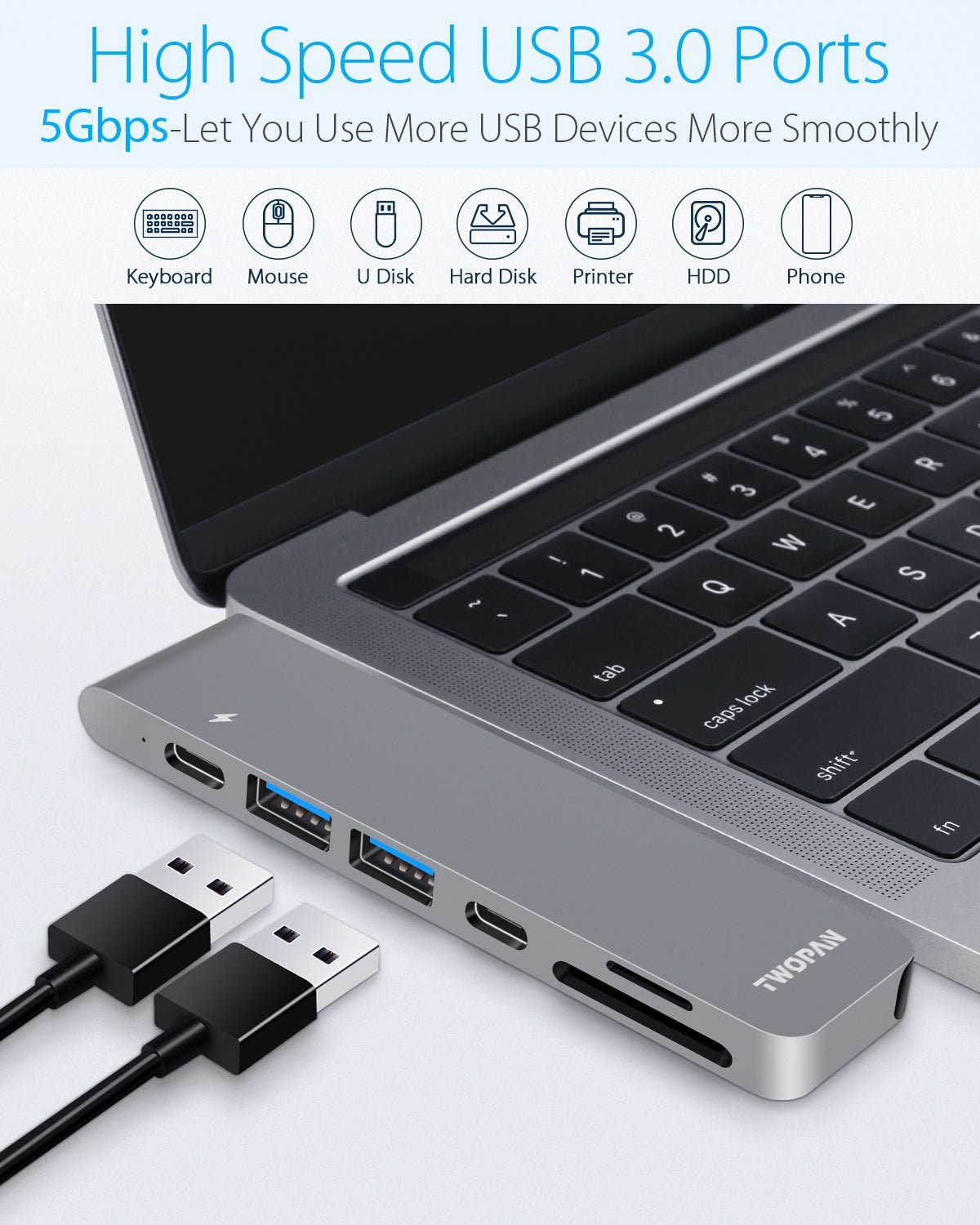 Twopan 7 - in - 2 USB - C Hub for MacBook Pro & Air 4K HDMI PD Charging, USB 3.0, SD/TF Card Reader - Twopan SSD