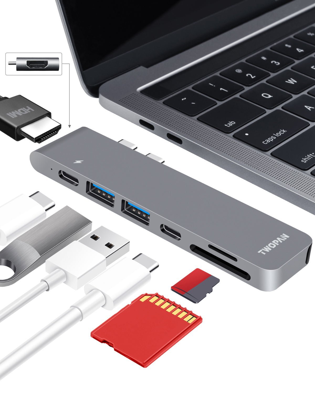 Twopan 7 - in - 2 USB - C Hub for MacBook Pro & Air 4K HDMI PD Charging, USB 3.0, SD/TF Card Reader - Twopan SSD
