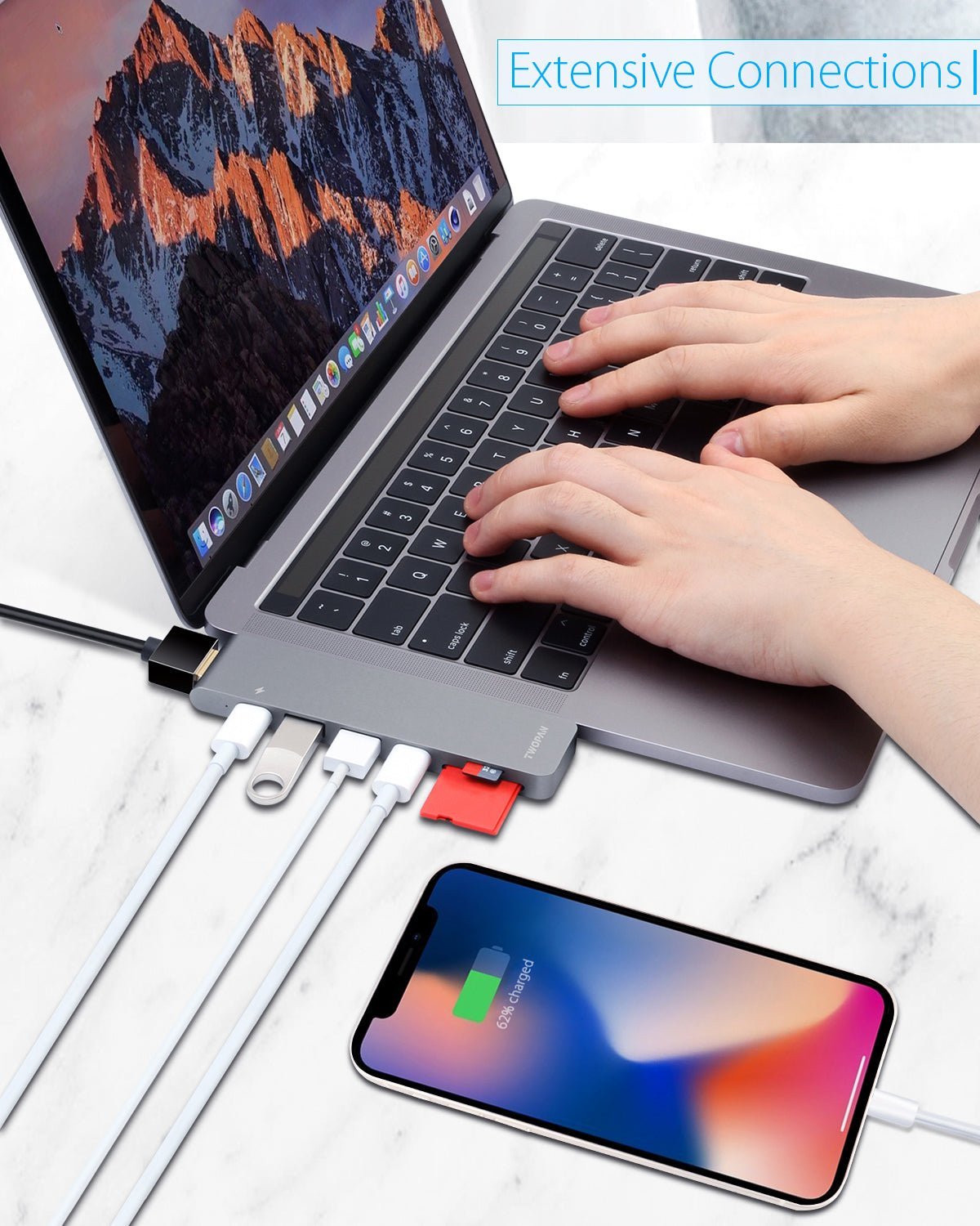 Twopan 7 - in - 2 USB - C Hub for MacBook Pro & Air 4K HDMI PD Charging, USB 3.0, SD/TF Card Reader - Twopan SSD
