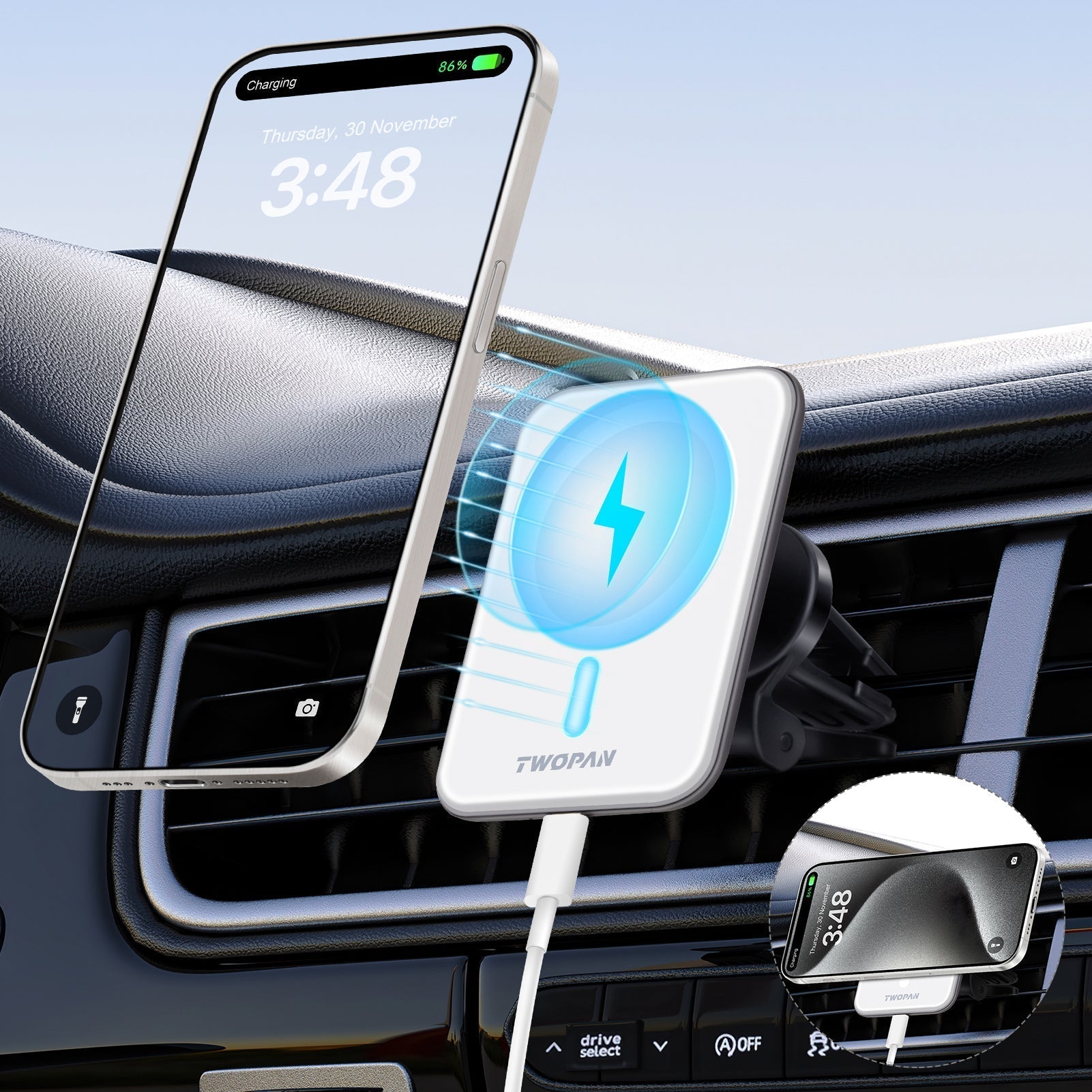 Twopan Magnetic Wireless Car Charger with Magsafe - Twopan SSD