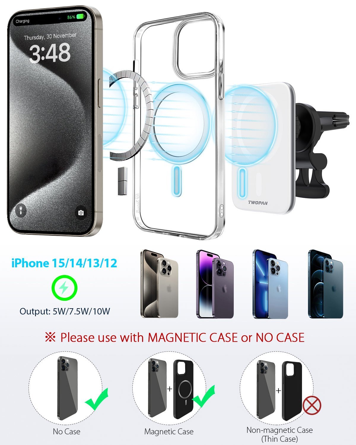 Twopan Magnetic Wireless Car Charger with Magsafe - Twopan SSD