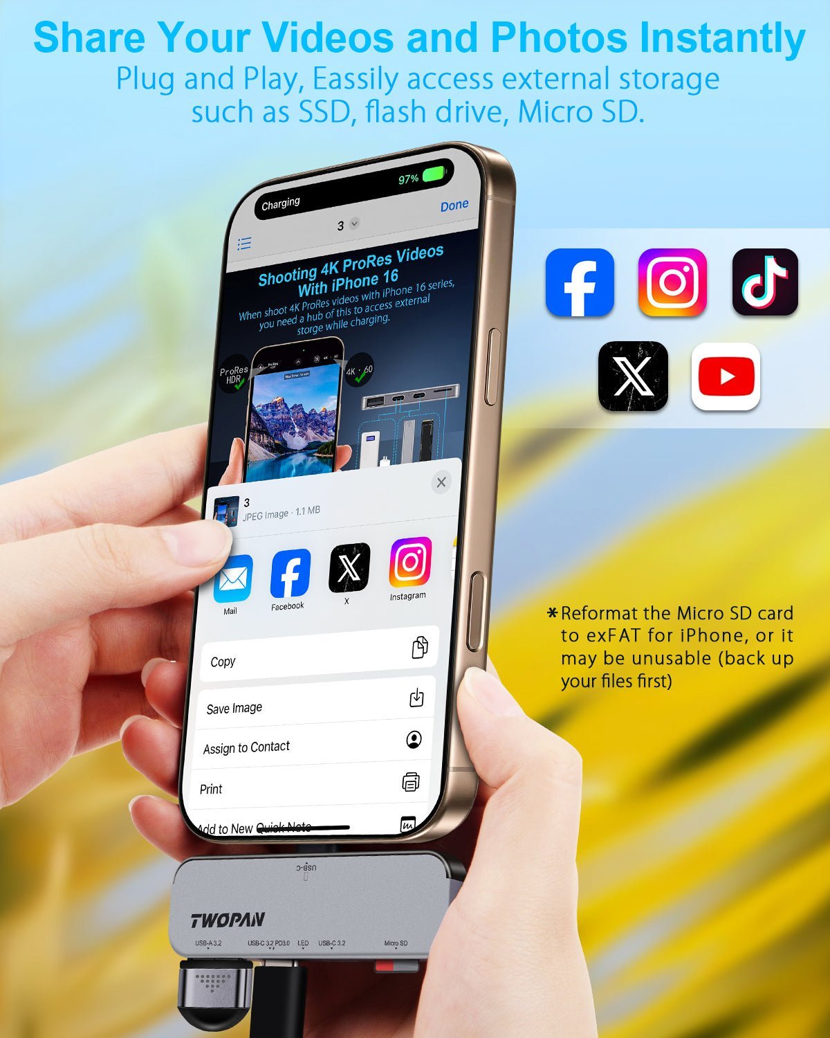 Twopan 4 - in - 1 USB - C Hub for iPhone 16 15 Aluminum Case with Dual USB - C, Micro SD & USB - A Ports - Twopan SSD