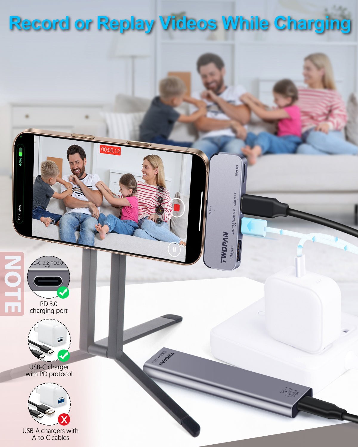 Twopan 4 - in - 1 USB - C Hub for iPhone 16 15 Aluminum Case with Dual USB - C, Micro SD & USB - A Ports - Twopan SSD