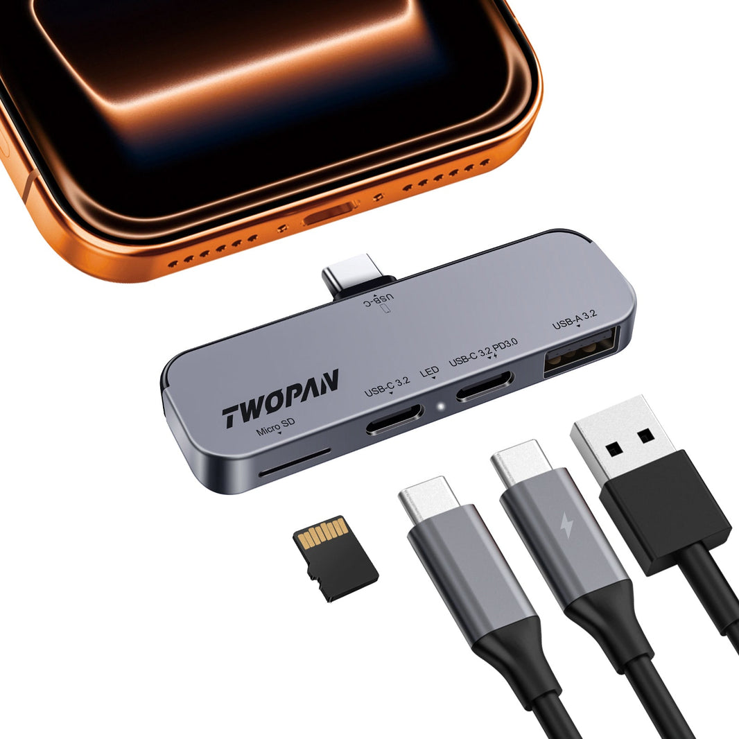 Twopan 4 - in - 1 USB - C Hub for iPhone 17, 16, 15 with Dual USB - C, Micro SD & USB - A Ports - Twopan SSD