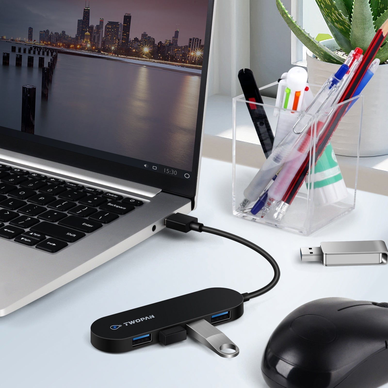 Twopan 4 - Port USB 3.0 Hub – Ultra - Slim Multiport Adapter for Laptop, Desktop, Mac, Surface Pro, XPS - Twopan SSD