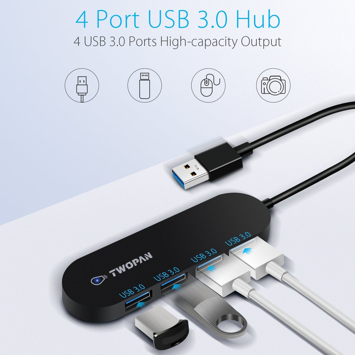 Twopan 4 - Port USB 3.0 Hub – Ultra - Slim Multiport Adapter for Laptop, Desktop, Mac, Surface Pro, XPS - Twopan SSD