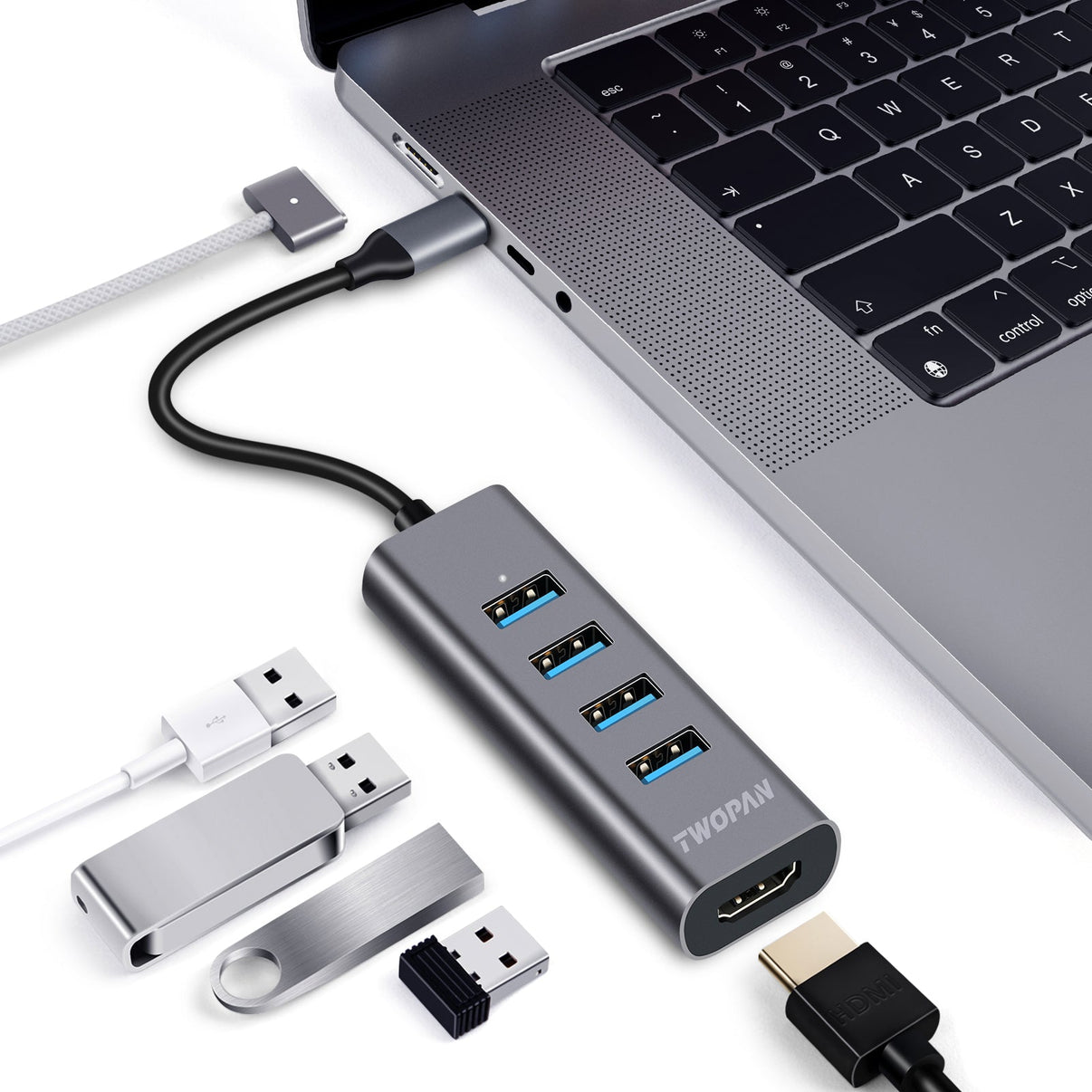 Twopan 5 - in - 1 USB - C Hub with 4K HDMI & 4 USB 3.0 Ports for Laptop, MacBook Pro/Air, iMac, iPad, Pixelbook, ThinkPad, XPS & USB - C Devices - Twopan SSD