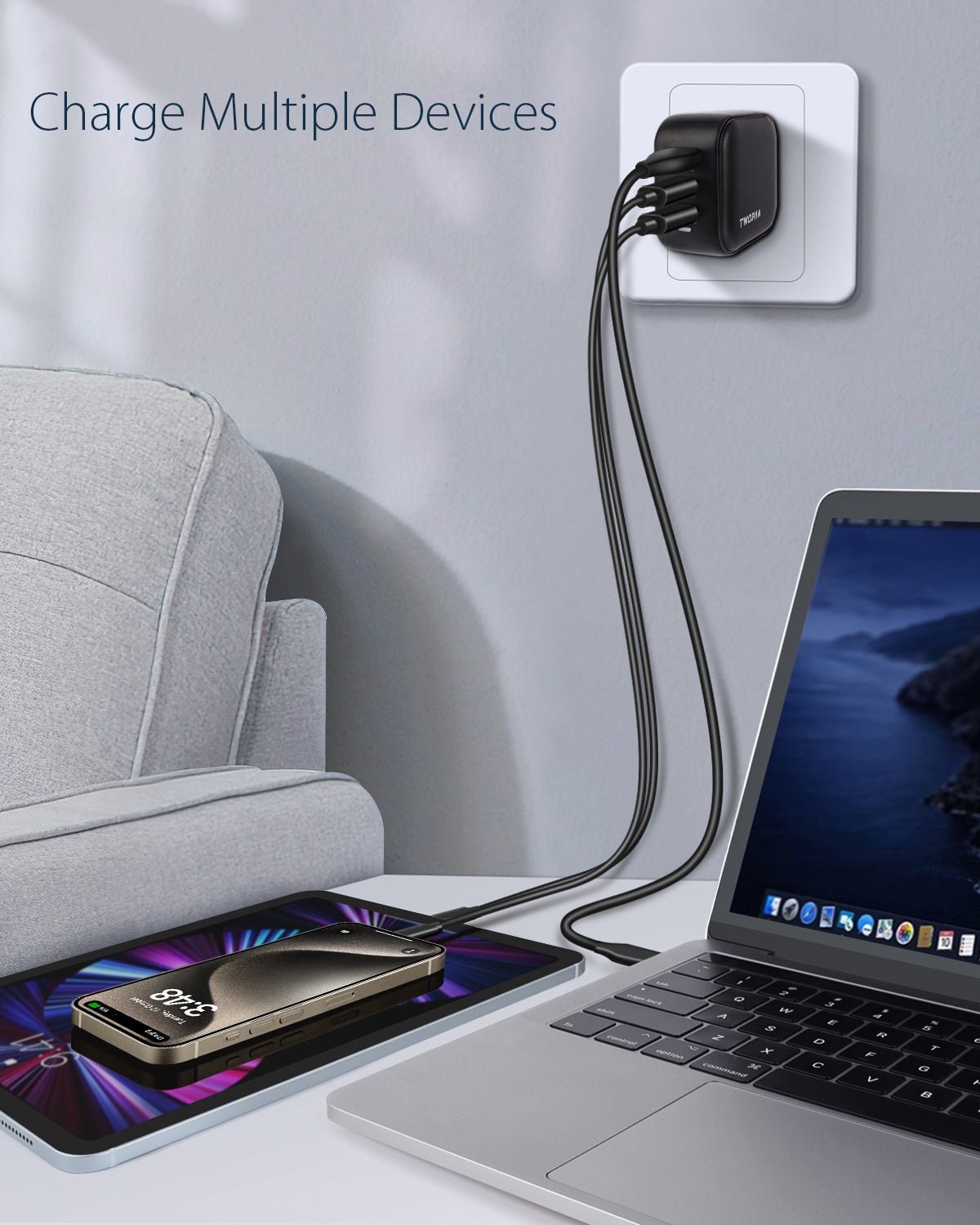 Twopan 65W USB - C GaN Charger 2 USB - C and 1 USB - A Ports - Twopan SSD