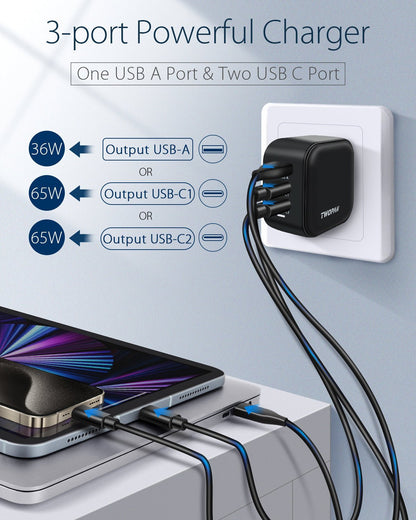 Twopan 65W USB - C GaN Charger 2 USB - C and 1 USB - A Ports - Twopan SSD