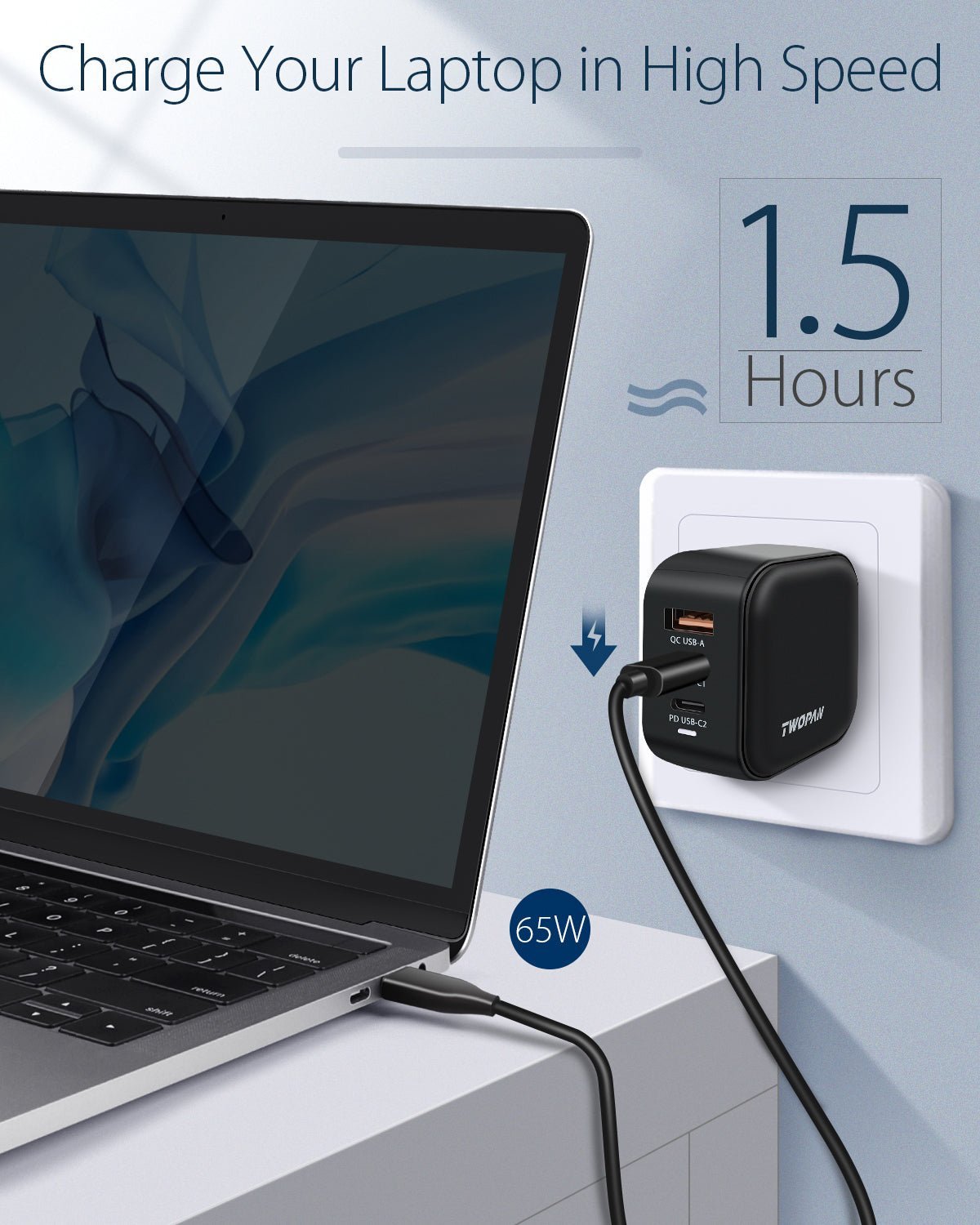 Twopan 65W USB - C GaN Charger 2 USB - C and 1 USB - A Ports - Twopan SSD