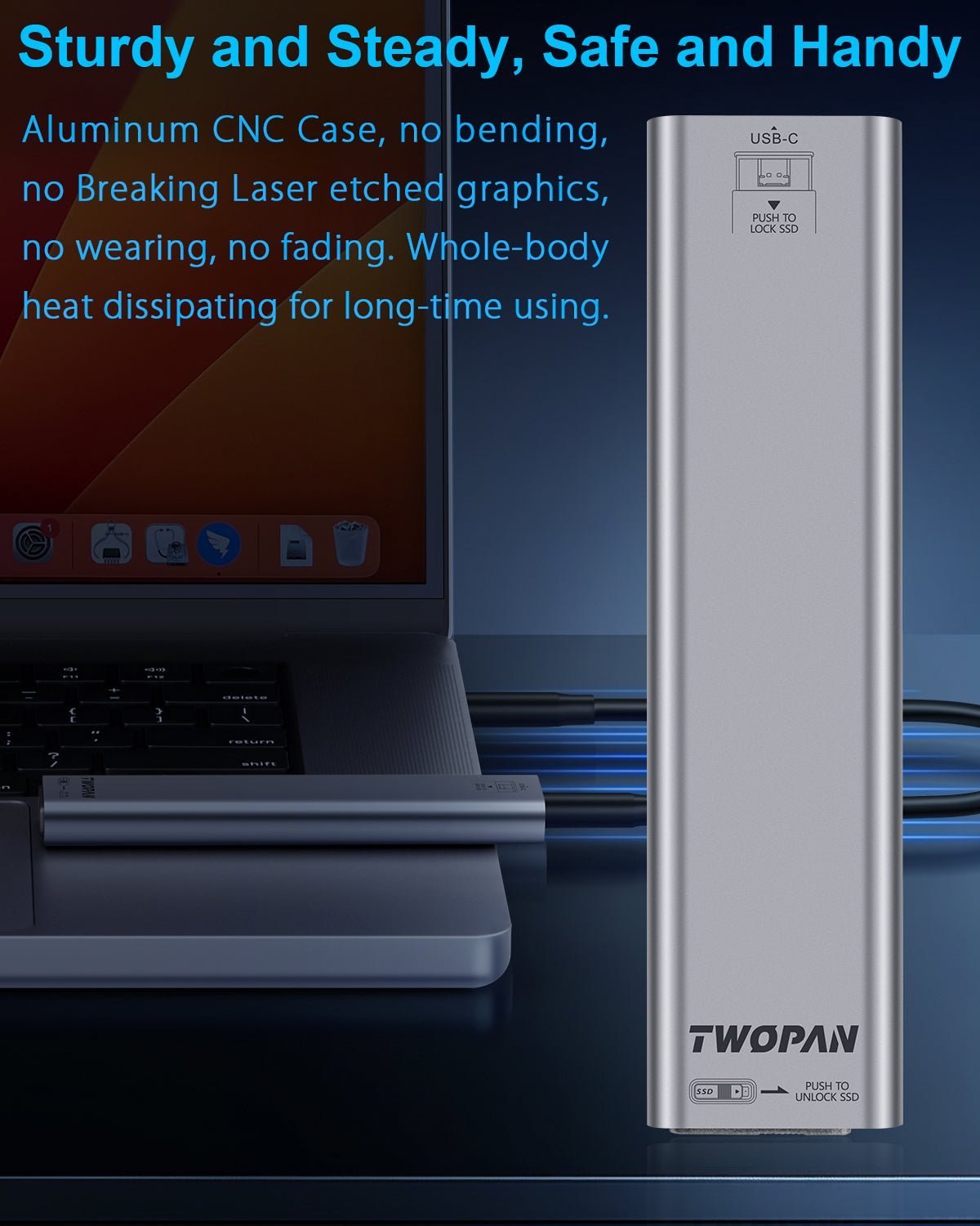 Twopan Aluminum M.2 NVMe & SATA SSD Enclosure Tool - Free USB 3.2 Gen 2 (10Gbps) for 2230/2242/2260/2280, Compatible with iPhone 16/15, MacBook, iMac & More - Twopan SSD