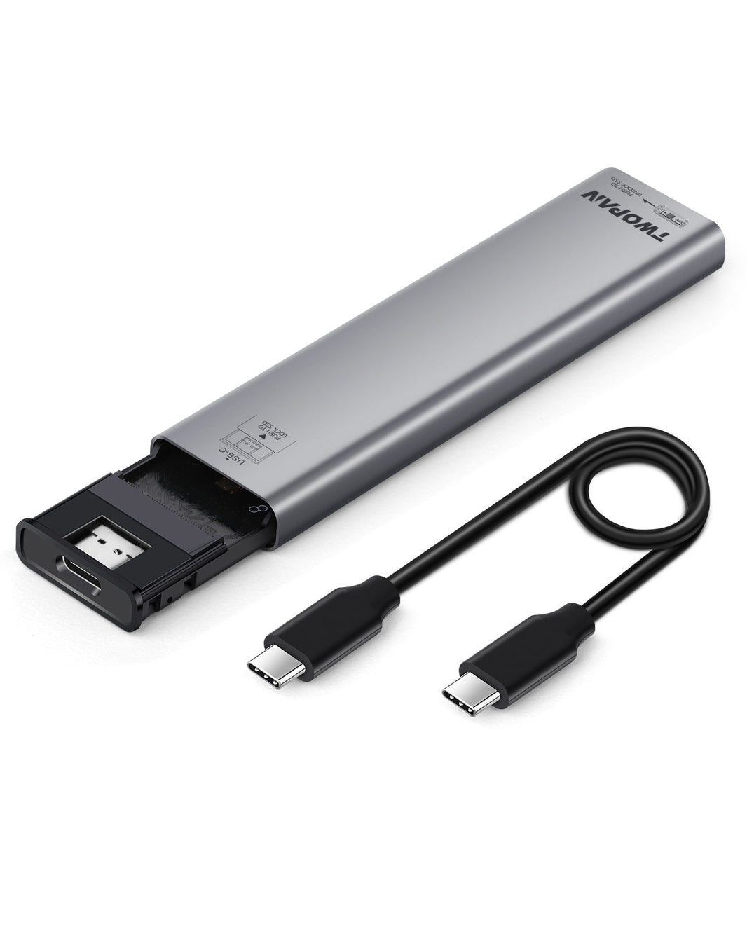 Twopan Aluminum M.2 NVMe & SATA SSD Enclosure Tool - Free USB 3.2 Gen 2 (10Gbps) for 2230/2242/2260/2280, Compatible with iPhone 16/15, MacBook, iMac & More - Twopan SSD