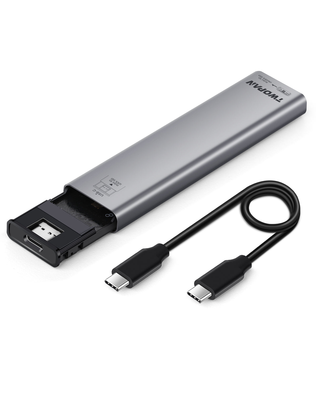 Twopan Aluminum M.2 NVMe & SATA SSD Enclosure Tool - Free USB 3.2 Gen 2 (10Gbps) for 2230/2242/2260/2280, Compatible with iPhone 16/15, MacBook, iMac & More - Twopan SSD