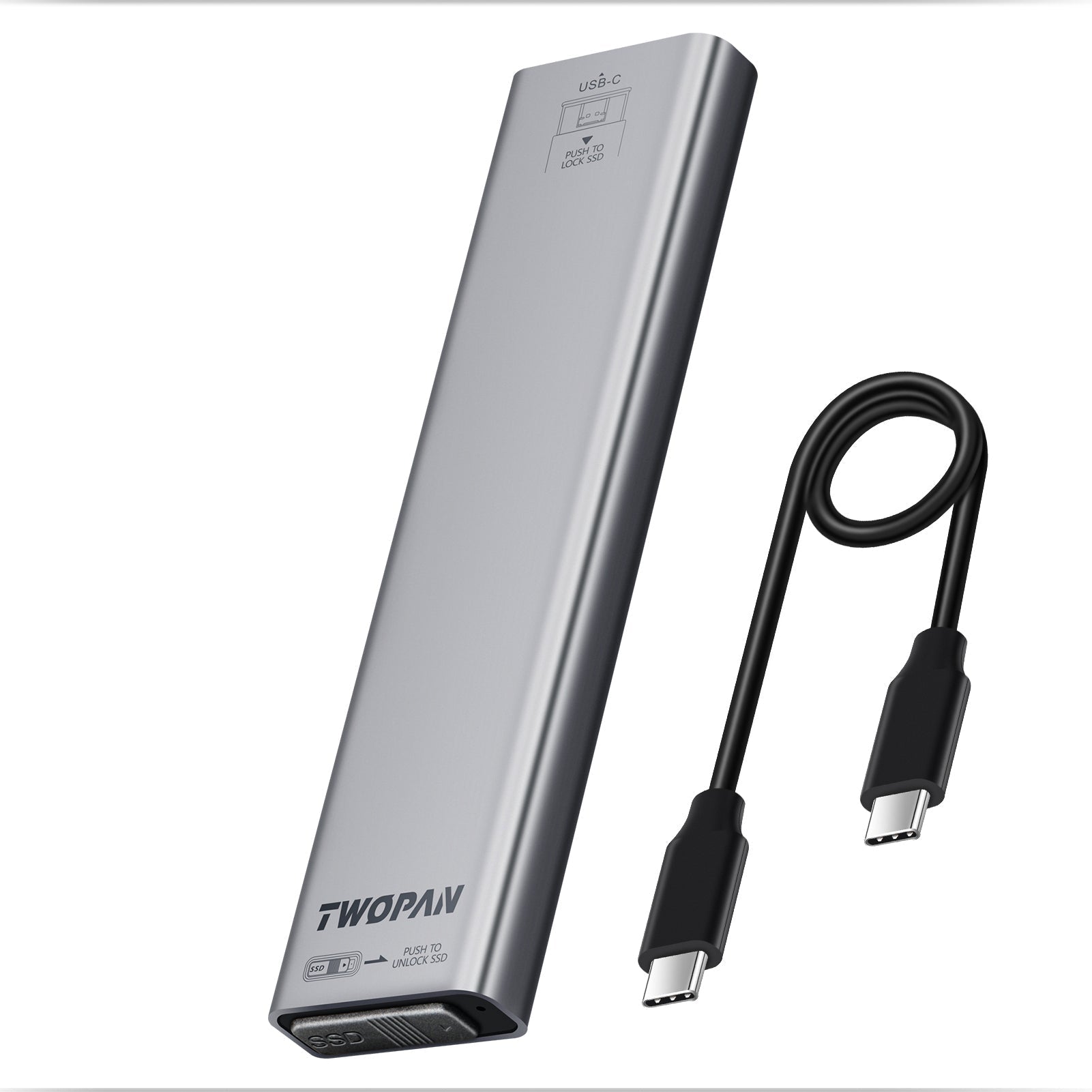 Twopan Aluminum M.2 NVMe & SATA SSD Enclosure Tool - Free USB 3.2 Gen 2 (10Gbps) for 2230/2242/2260/2280, Compatible with iPhone 16/15, MacBook, iMac & More - Twopan SSD