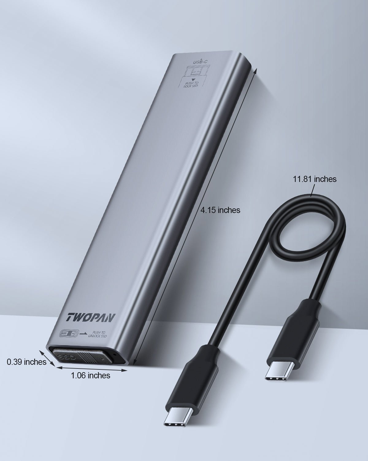 Twopan Aluminum M.2 NVMe & SATA SSD Enclosure Tool - Free USB 3.2 Gen 2 (10Gbps) for 2230/2242/2260/2280, Compatible with iPhone 16/15, MacBook, iMac & More - Twopan SSD