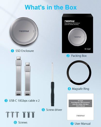 Twopan M.2 NVMe SSD Enclosure 2230 10Gbps with MagSafe - Twopan SSD