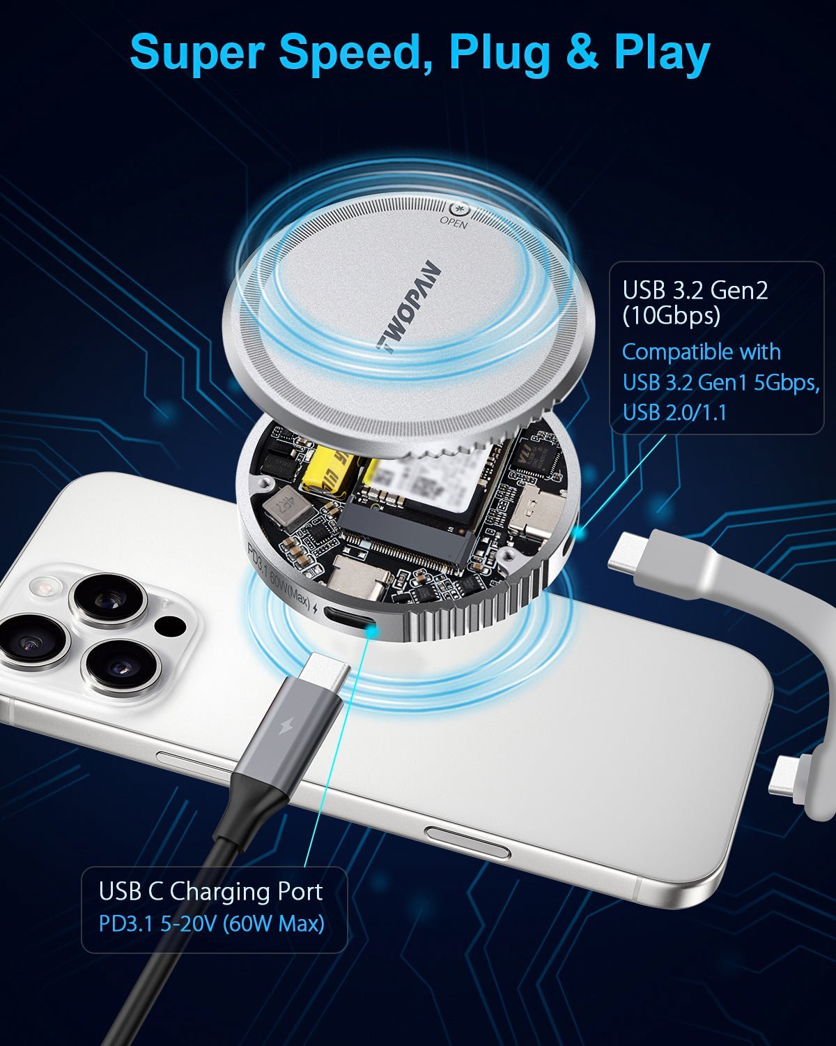 Twopan M.2 NVMe SSD Enclosure 2230 10Gbps with MagSafe - Twopan SSD