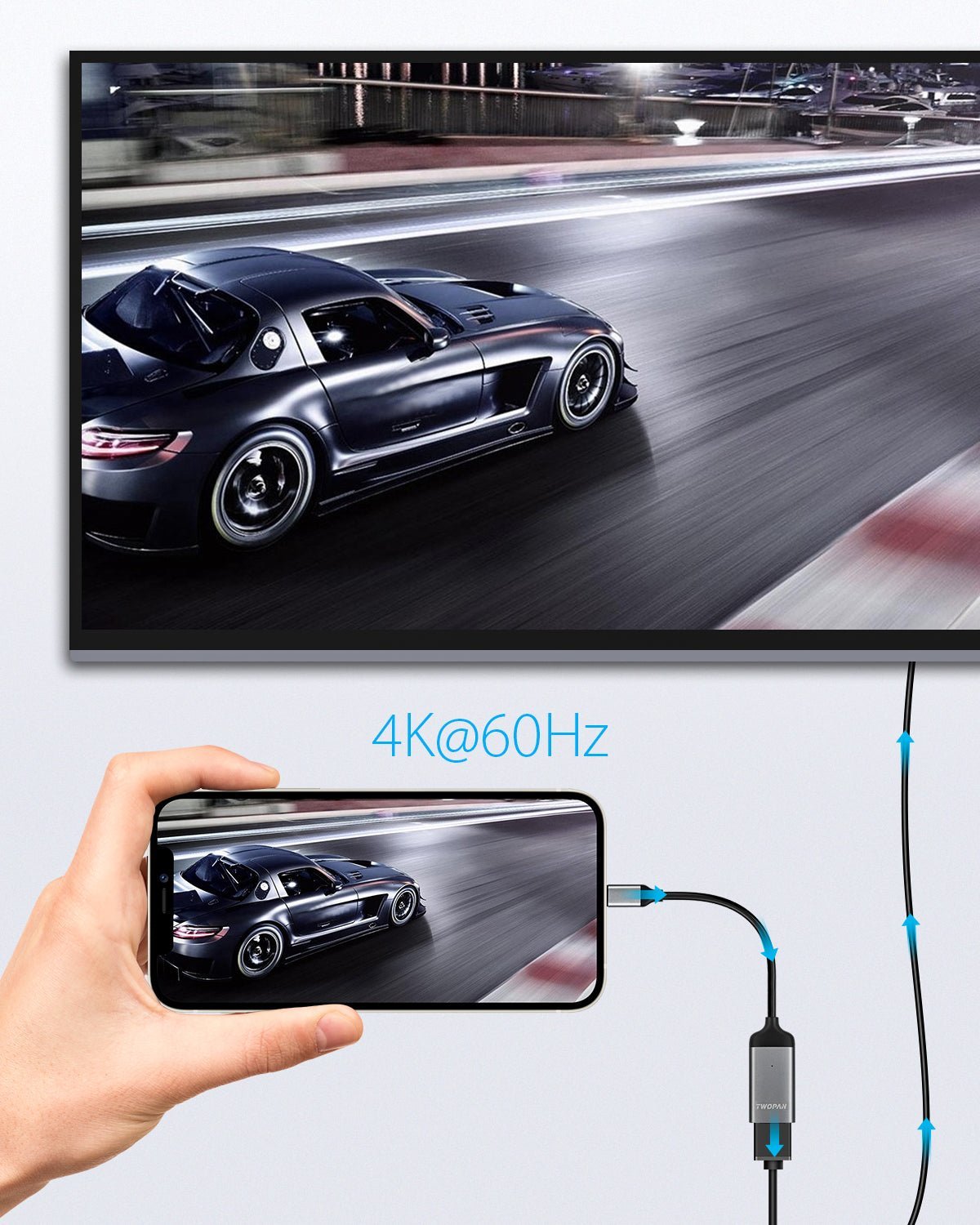 Twopan USB - C to HDMI Adapter 4K 60Hz – High - Resolution USB Type - C to HDMI Cable for MacBook Pro/Air, iMac, iPad Pro, XPS, Yoga, EliteBook, Chromebook, Galaxy & More - Twopan SSD